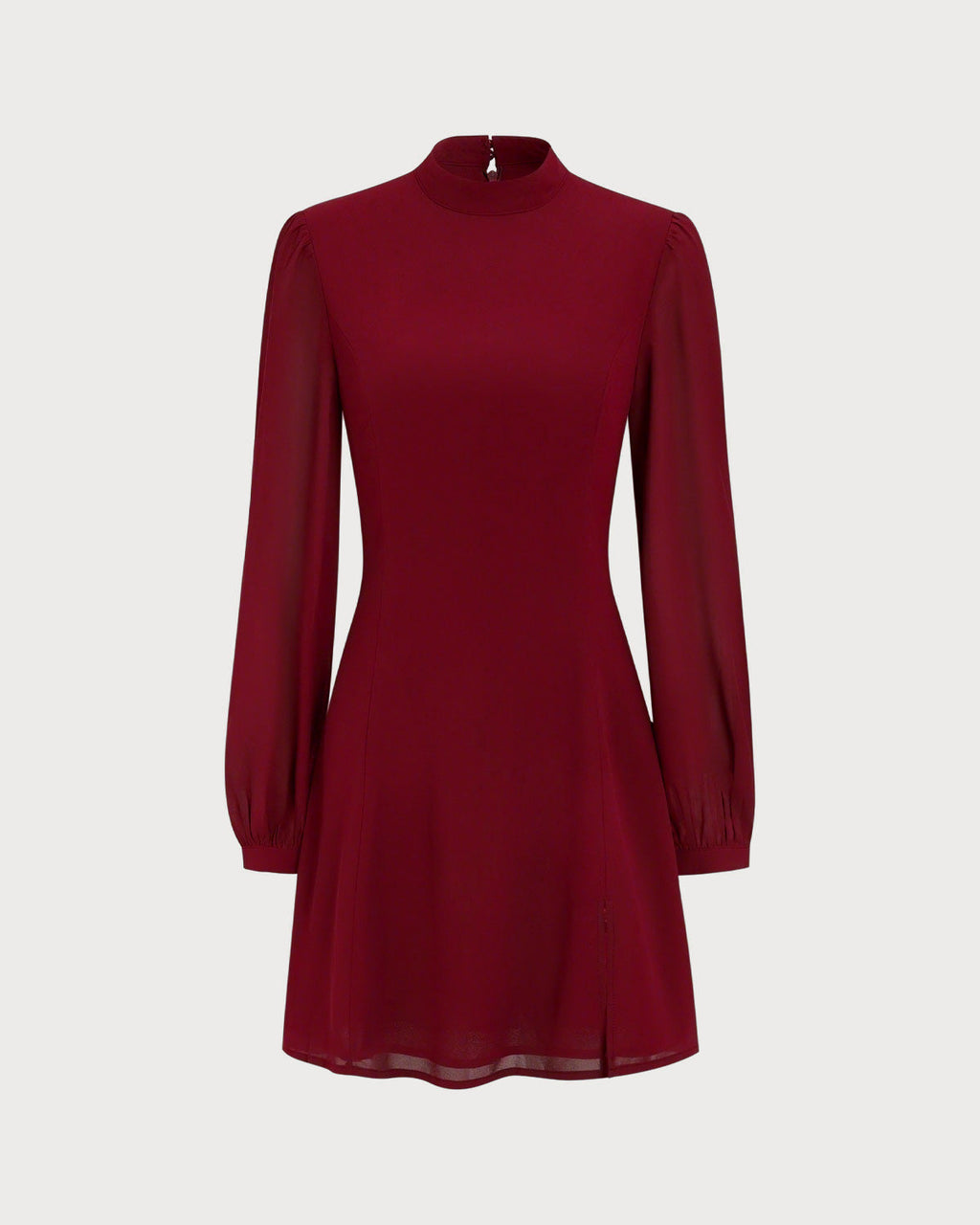 Red Mock Neck See-Through Mini Dress