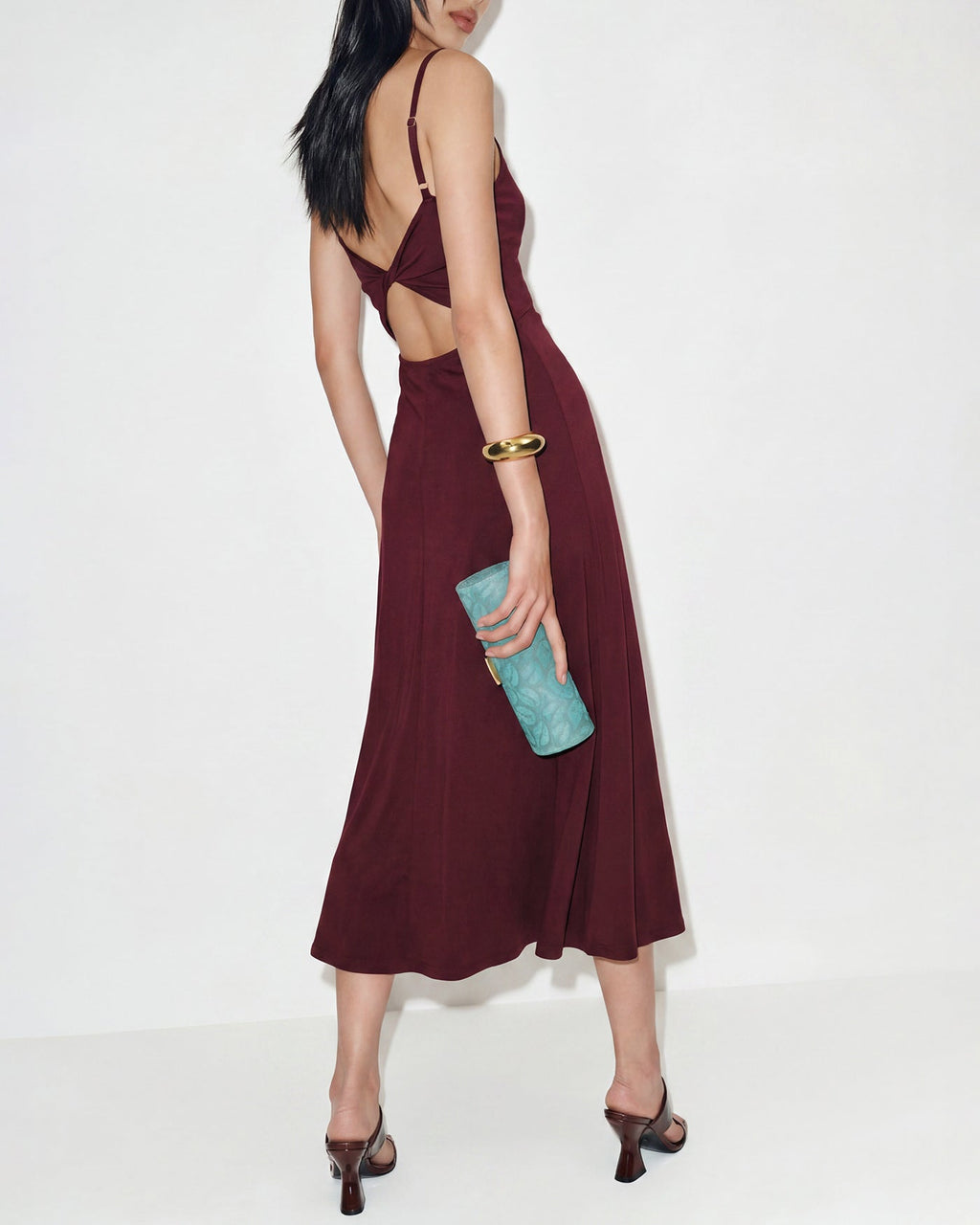 Wine Red X Cross Knit Slip Maxi Dress