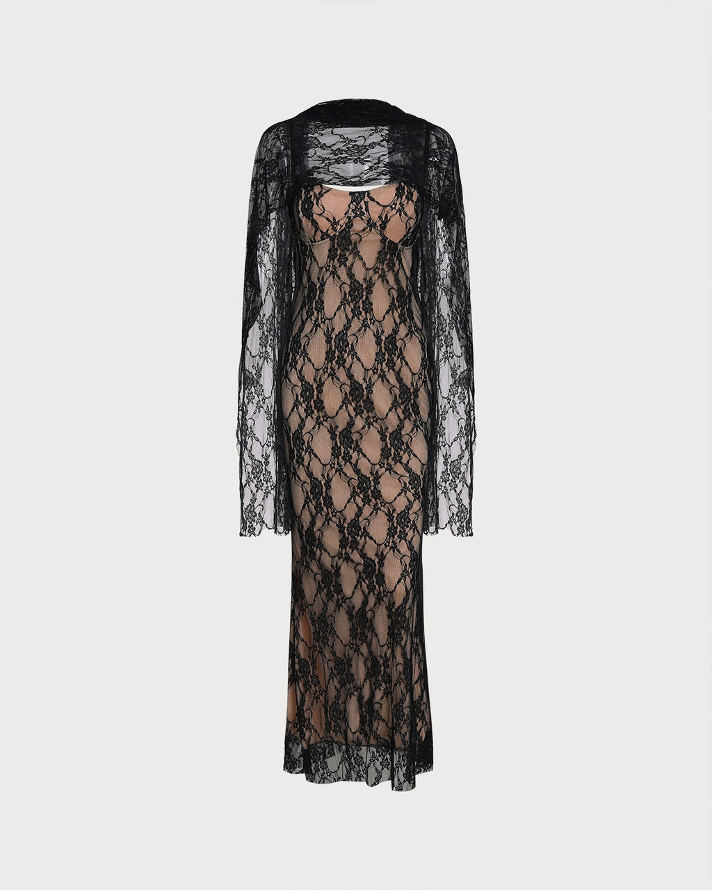 Black Lace Splicing Slip Maxi Dress