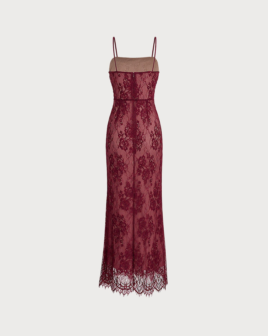 Wine Red Lace Slip Maxi Dress