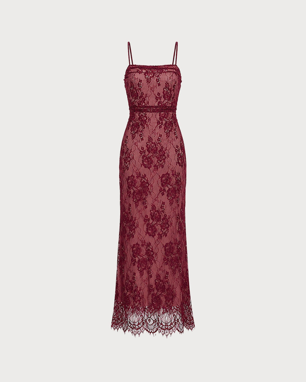 Wine Red Lace Slip Maxi Dress