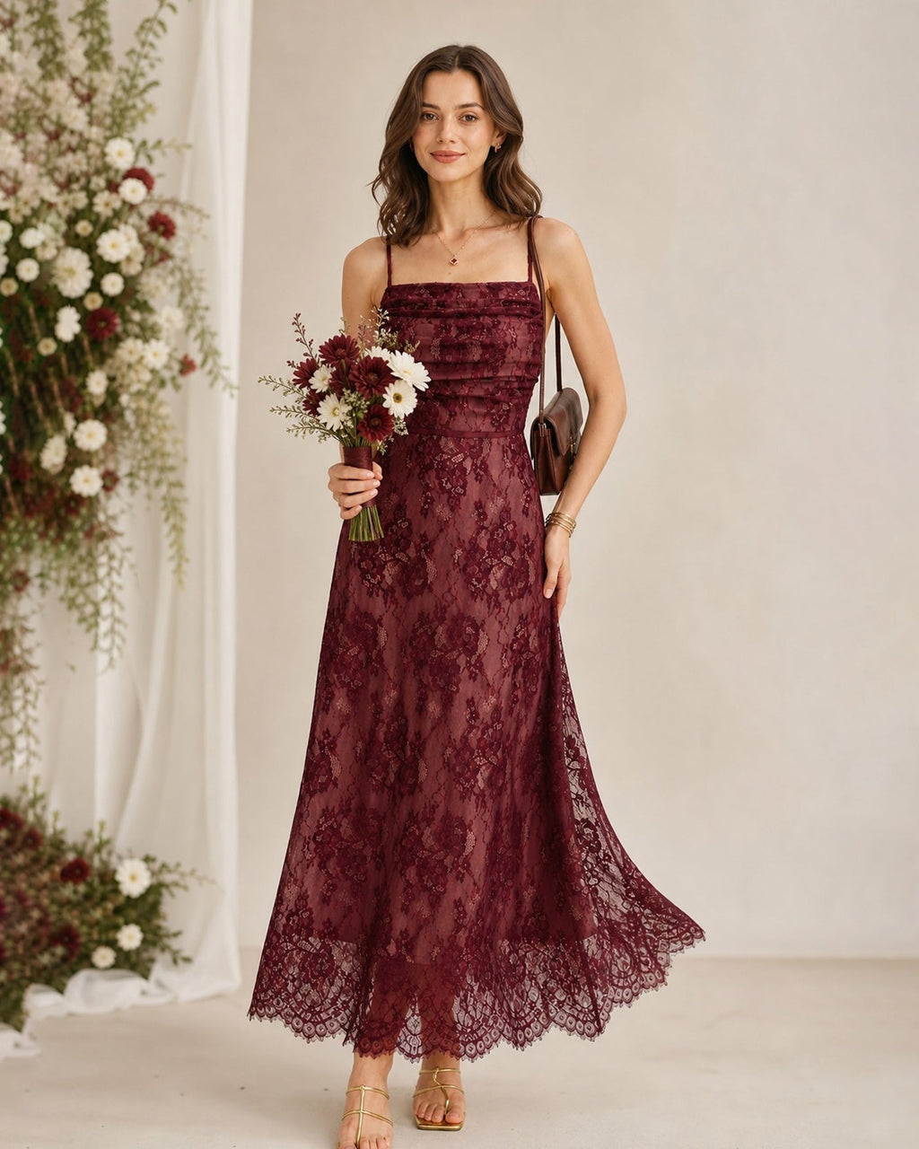 Wine Red Lace Slip Maxi Dress