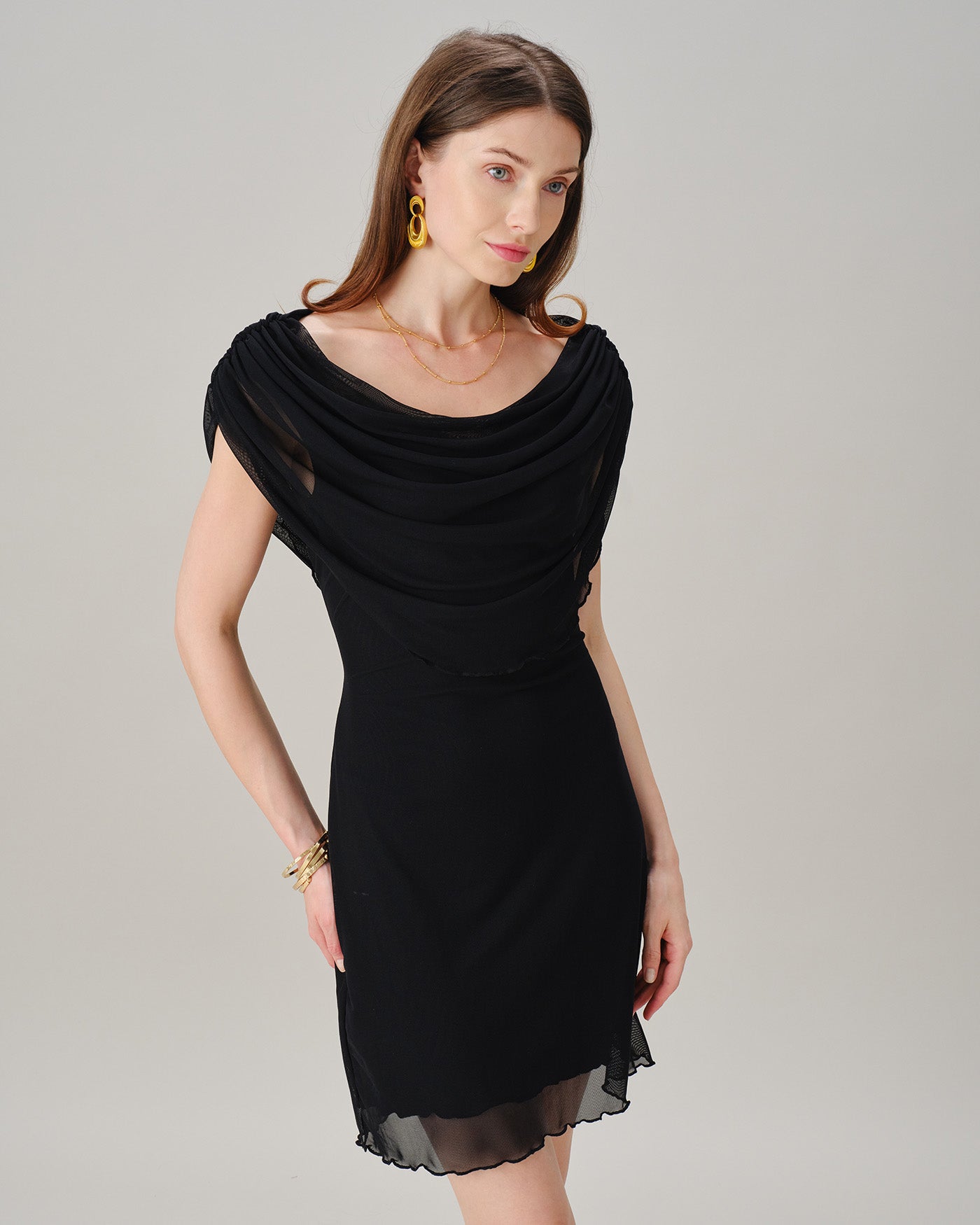 Black Cowl Neck Sleeveless Mini Dress
