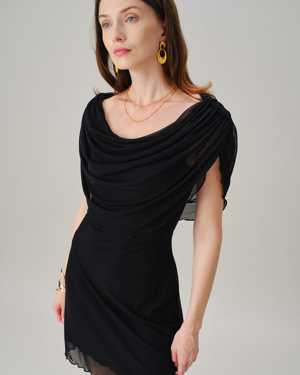 Black Cowl Neck Sleeveless Mini Dress