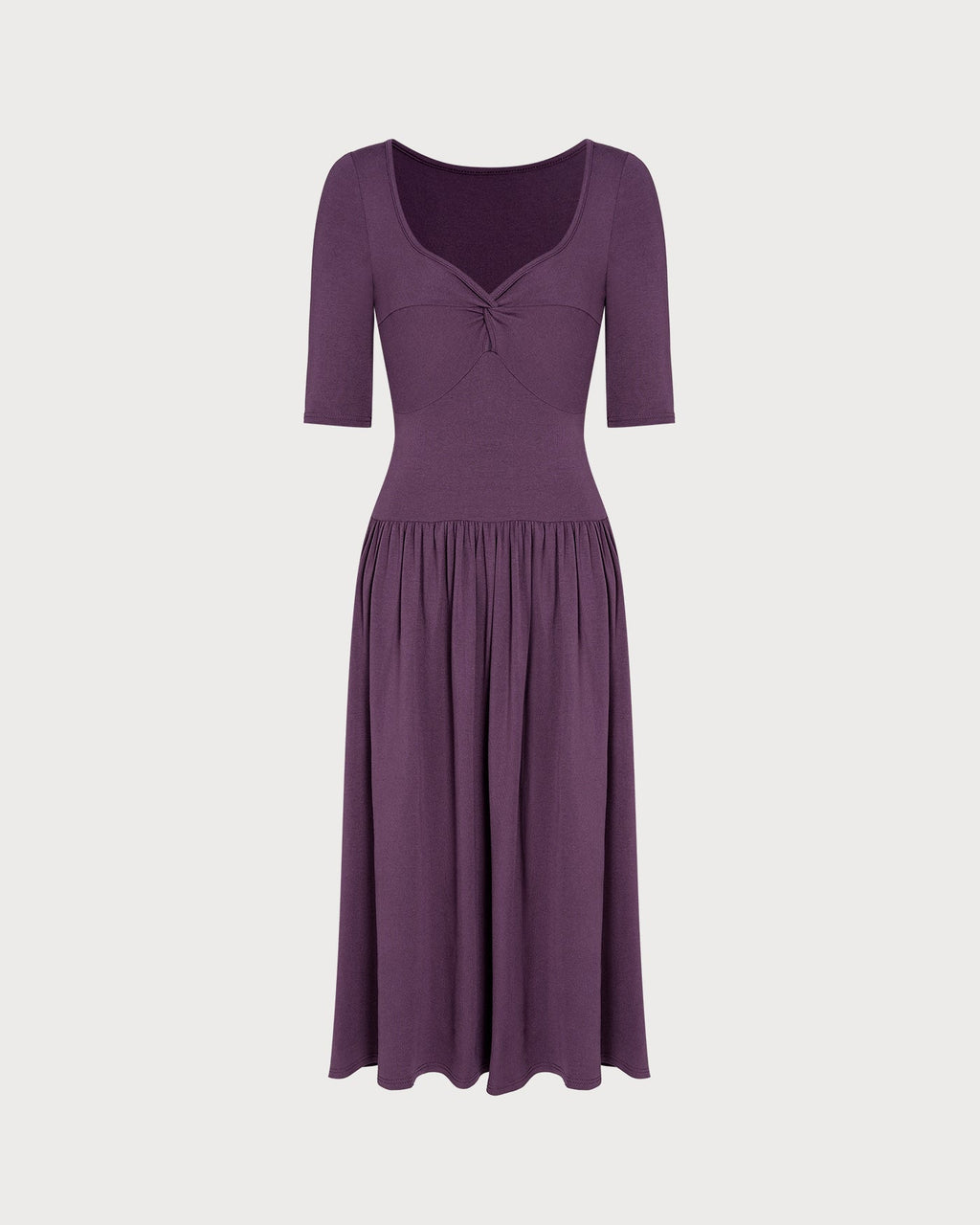 Purple V Neck Ruched A-Line Maxi Dress