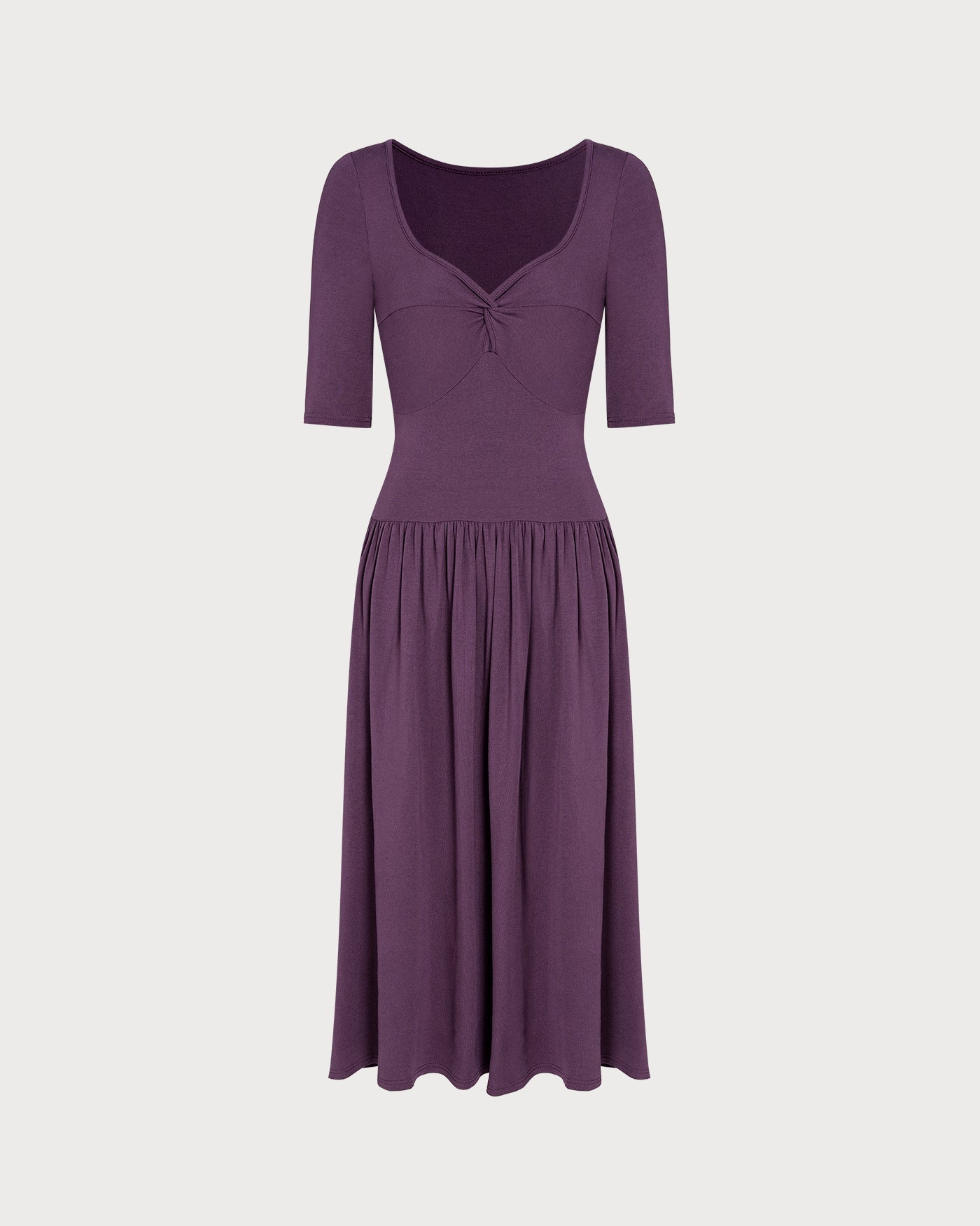 Purple V Neck Ruched A-Line Maxi Dress