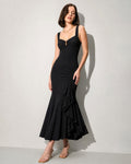 Black Sweetheart Neck Slit Ruffle Maxi Dress