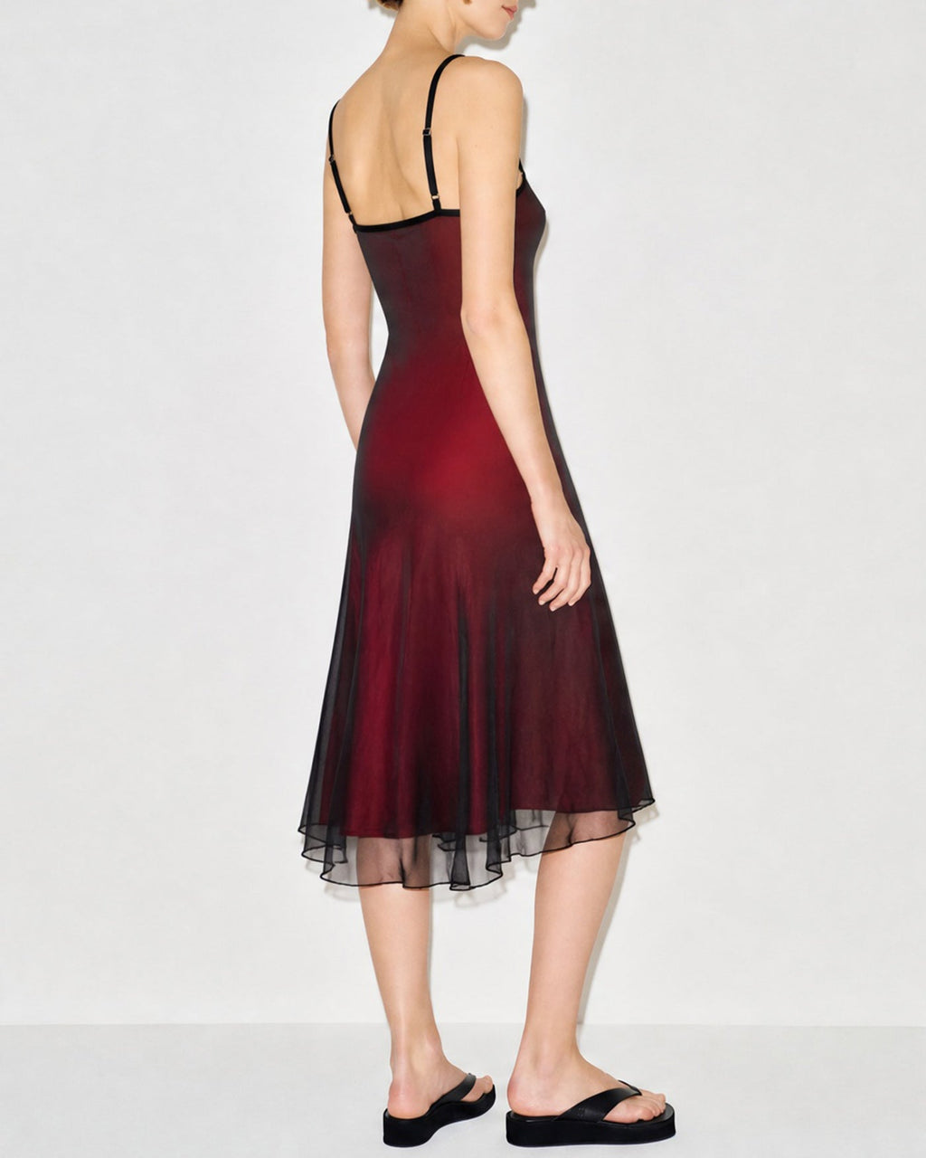 Wine Red Ruched Slip A-Line Midi Dress