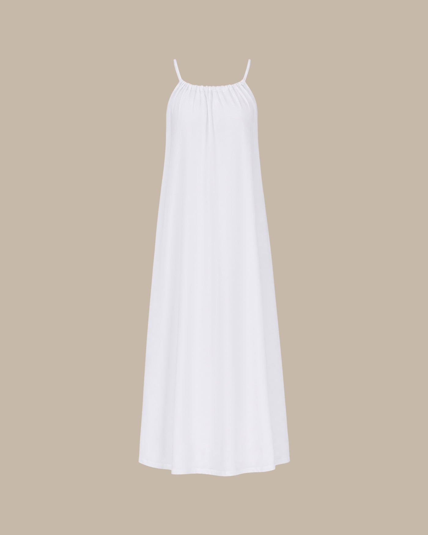 White Solid Tie Strap A-Line Maxi Dress