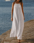 White Solid Tie Strap A-Line Maxi Dress