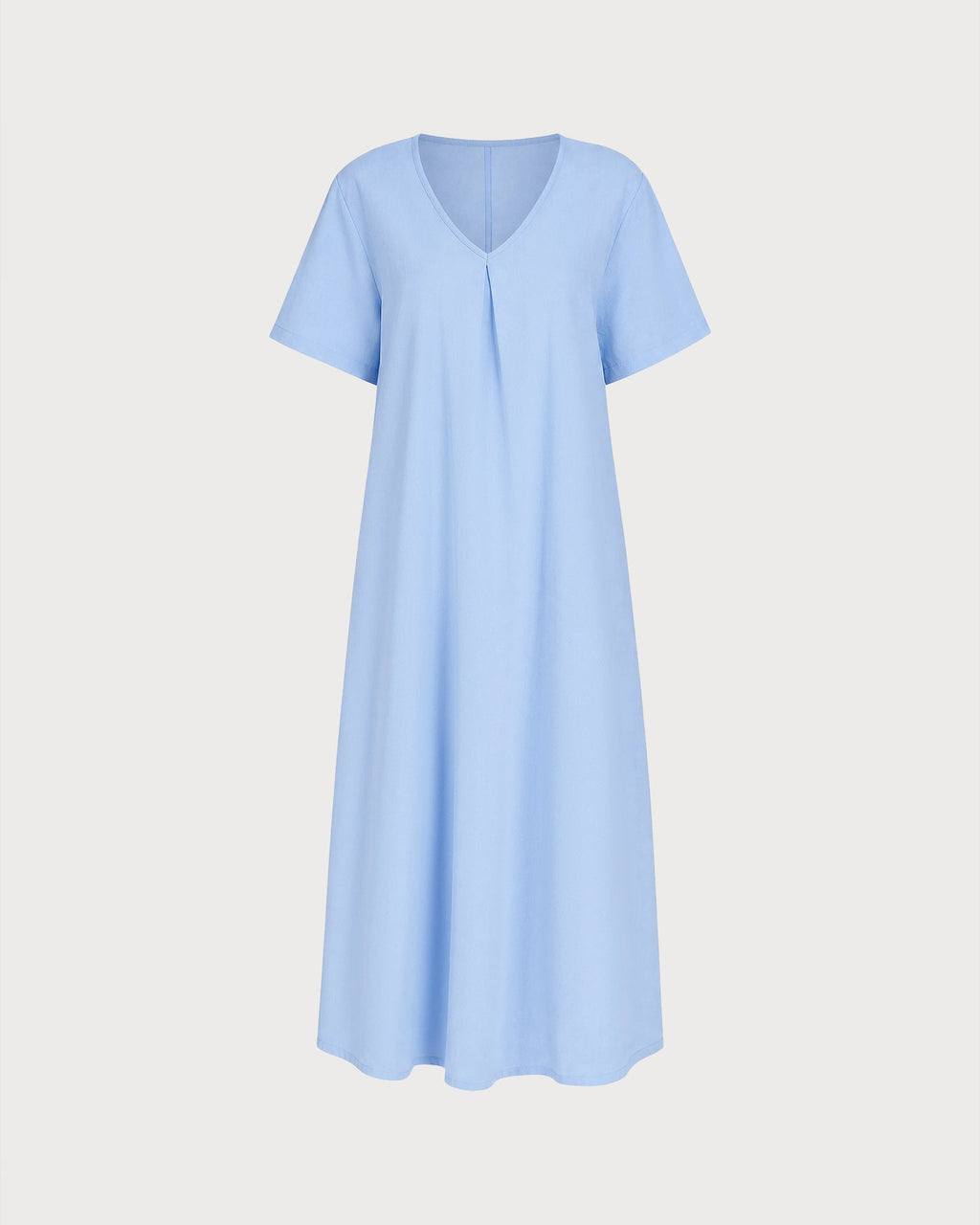 Blue Solid V Neck Pockets Midi Dress