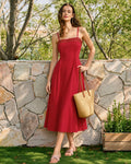 Red Square Neck Lace A-Line Midi Dress