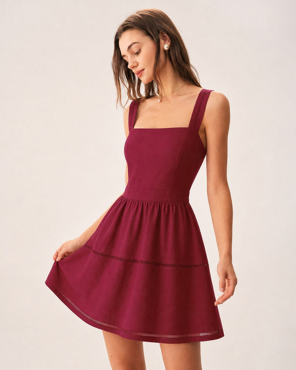 Red Square Neck Cut Out Mini Dress