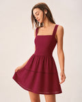 Red Square Neck Cut Out Mini Dress