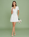 White V Neck Embroidery Lace Mini Dress