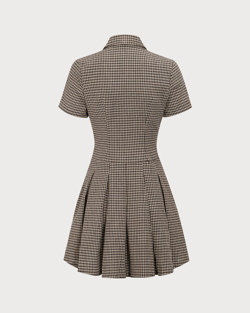 Brown Plaid Lapel Pleated Mini Dress