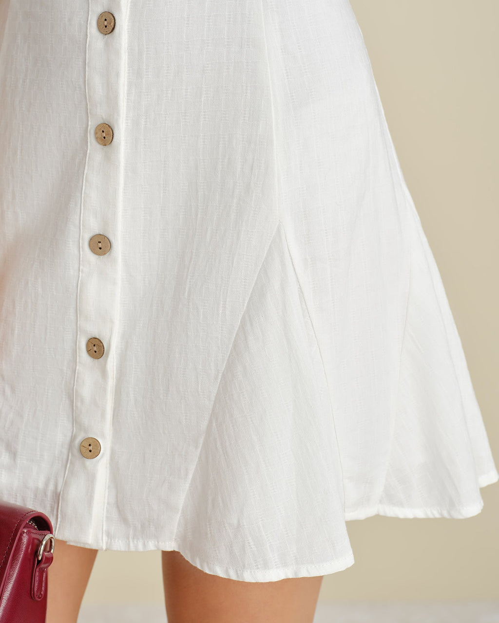 White Square Neck Button A-Line Mini Dress