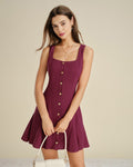 Red Square Neck Button Mini Dress