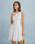 White V Neck Lace Embroidery Mini Dress