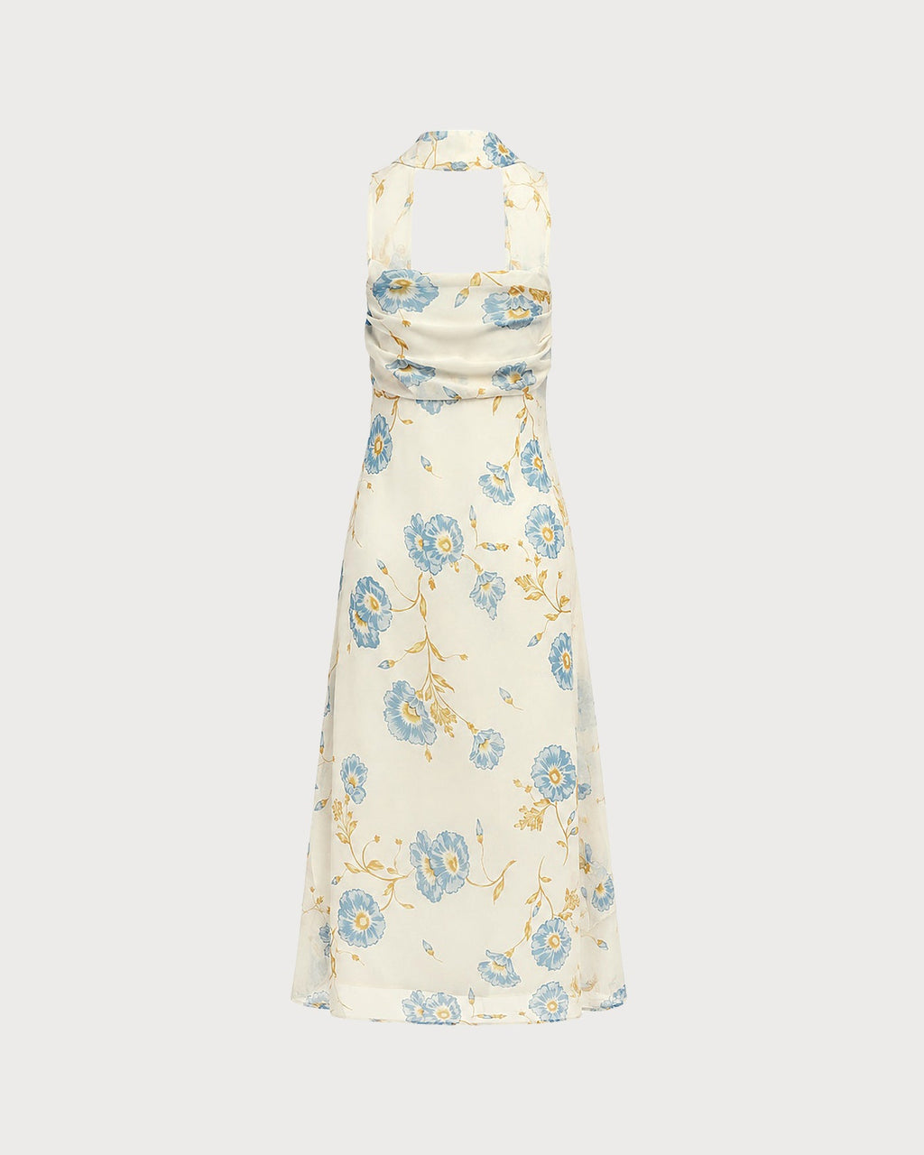Beige Floral Tie Chiffon Maxi Dress