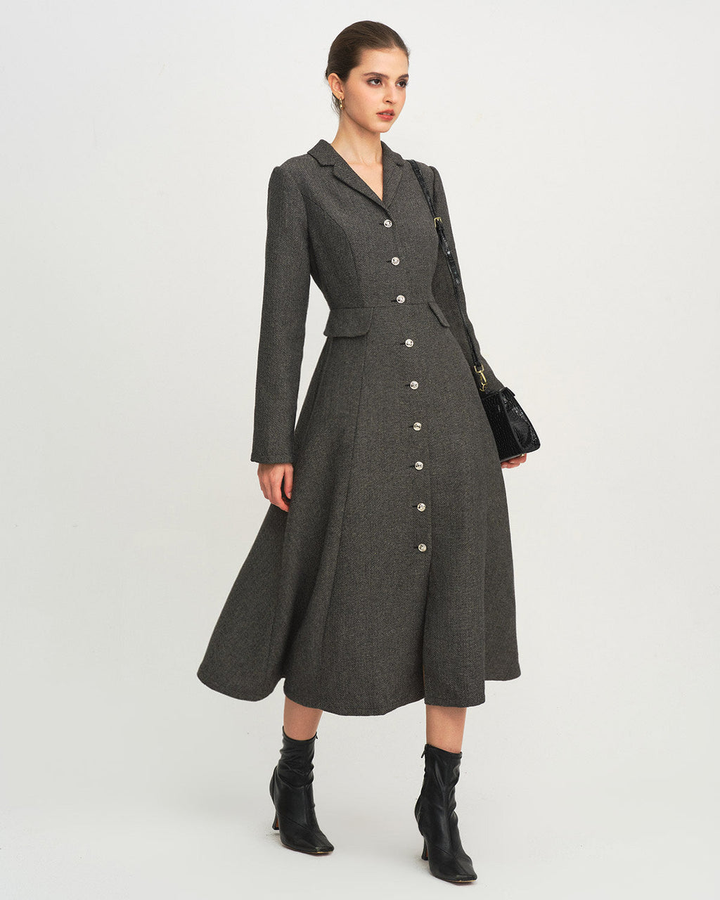 Grey A-Line Button Maxi Dress