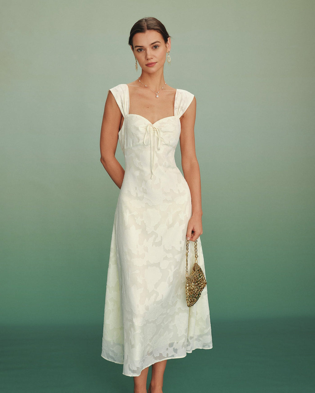 Apricot Jacquard Slip A-Line Maxi Dress