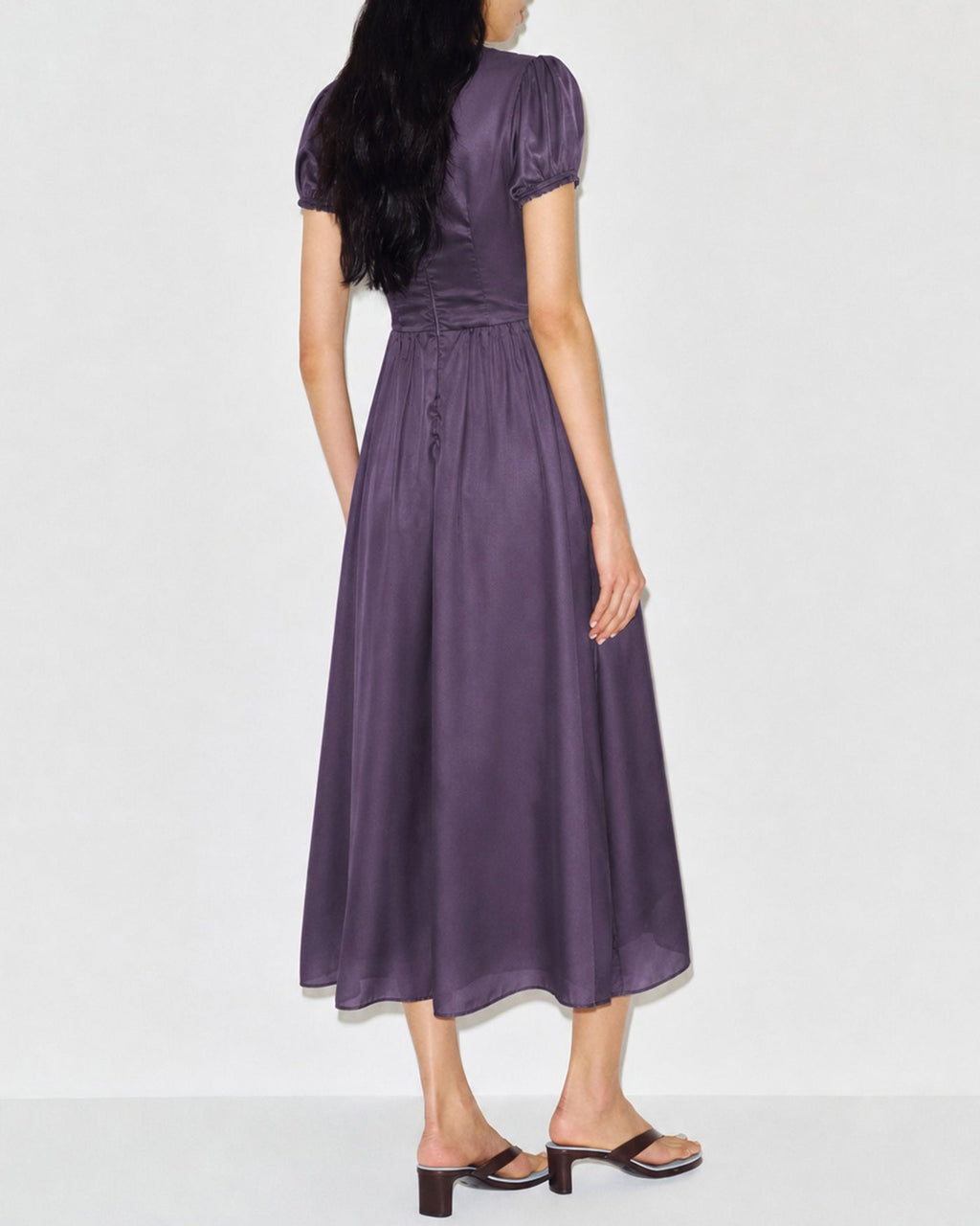 Purple Puffed Sleeve Tunic Maxi Dress
