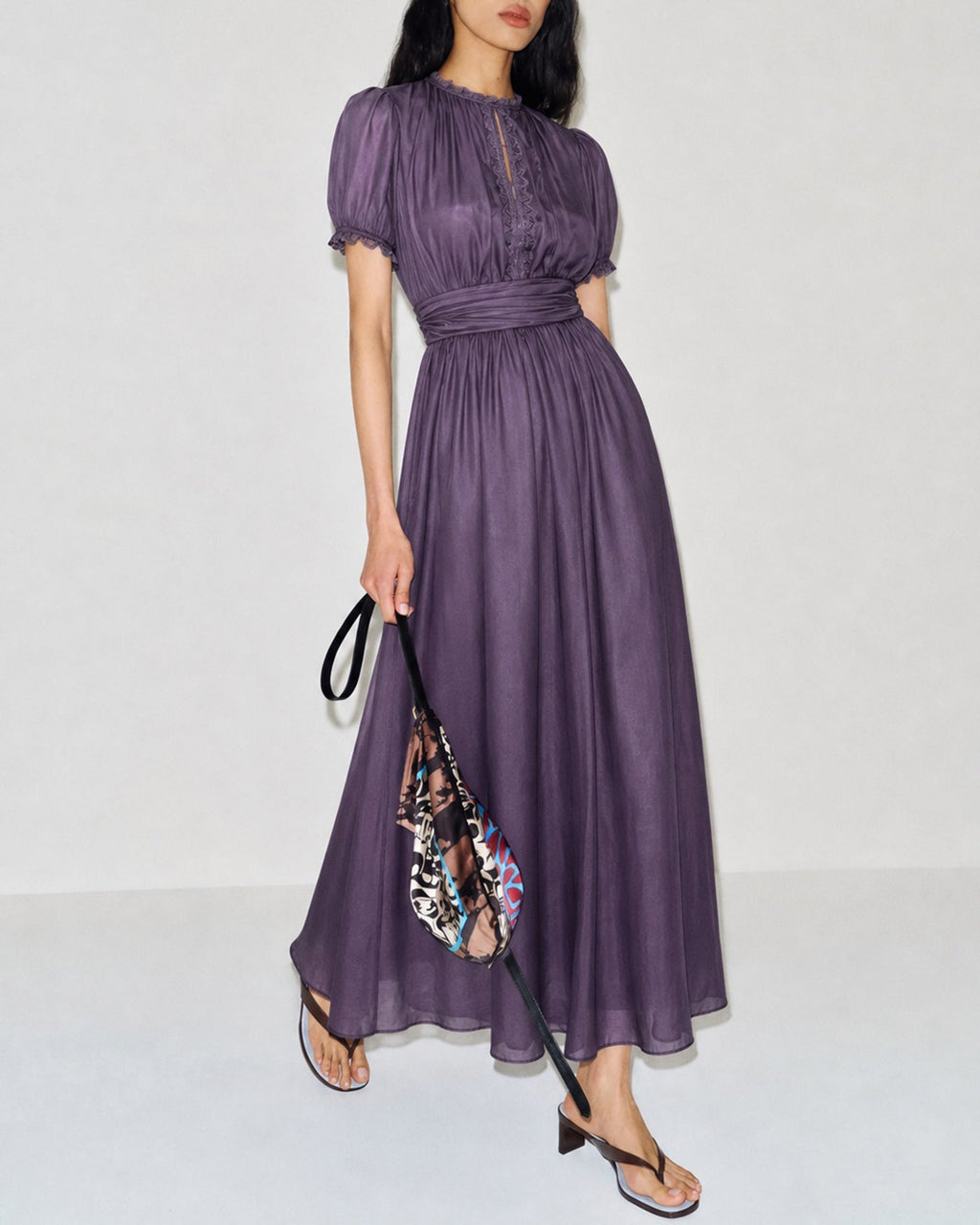 Purple Puffed Sleeve Tunic Maxi Dress