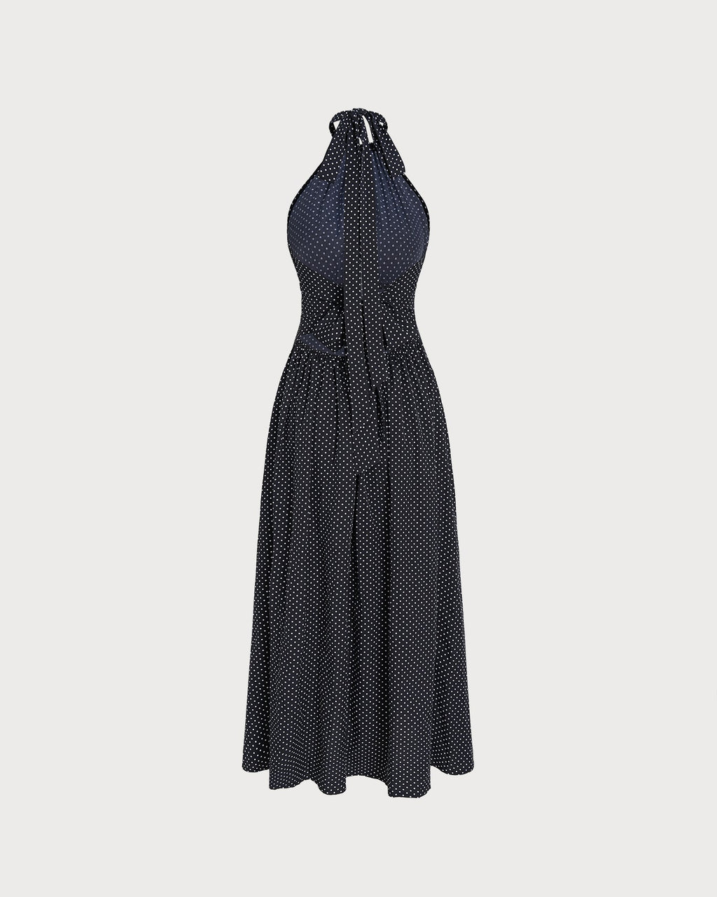 Black Halter Tie Polka Dot Maxi Dress