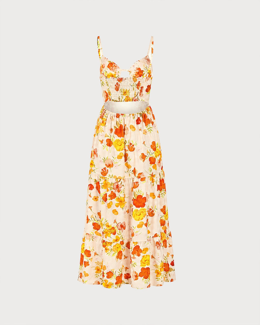 Yellow Floral Shirred Slip Maxi Dress