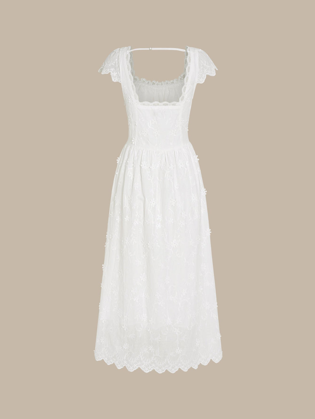 White Square Neck Lace Flowers Maxi Dress