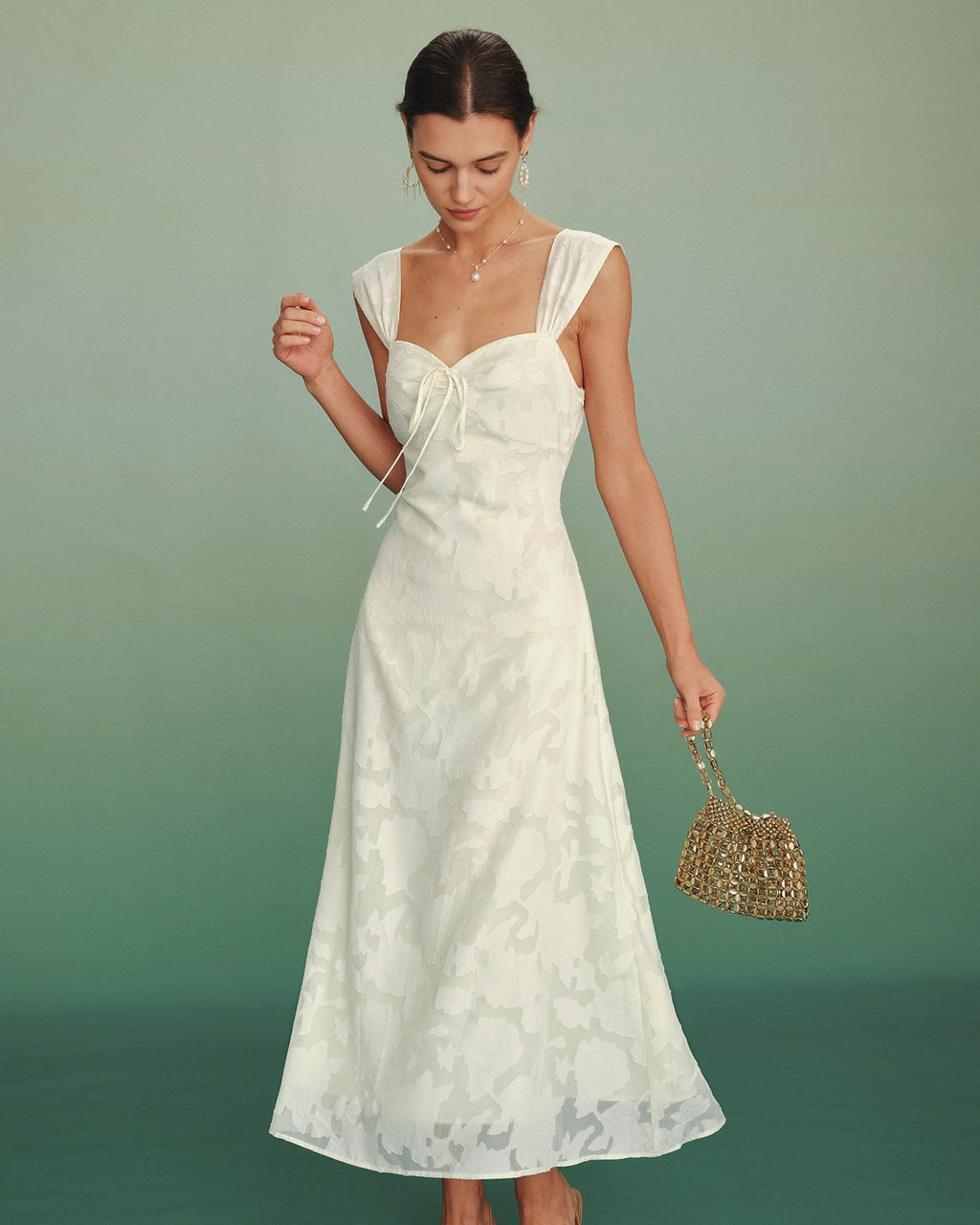 Apricot Jacquard Slip A-Line Maxi Dress
