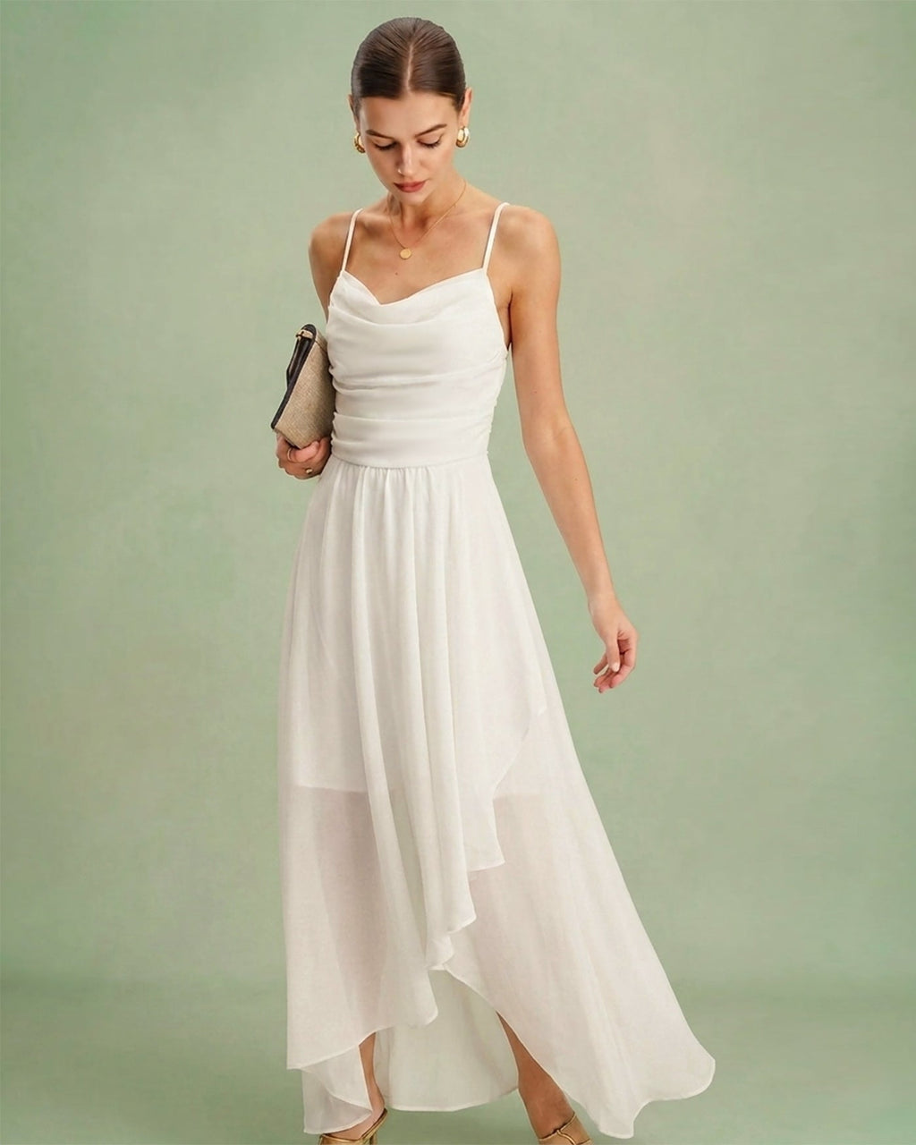 Beige X Cross Slip Chiffon Maxi Dress