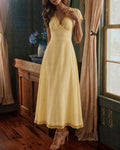 Yellow V Neck Lace Splicing Maxi Dress