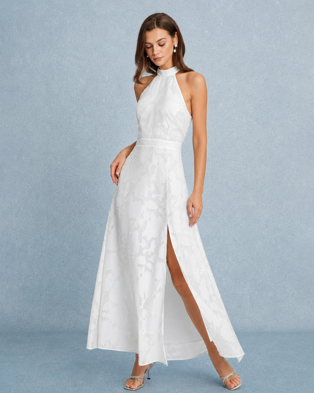 White Backless Bowknot Maxi Dress