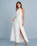 White Backless Bowknot Maxi Dress