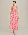 Pink Floral Ruffle Slip Chiffon Maxi Dress