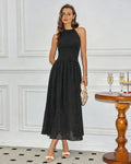 Black Halter Tie Polka Dot Maxi Dress