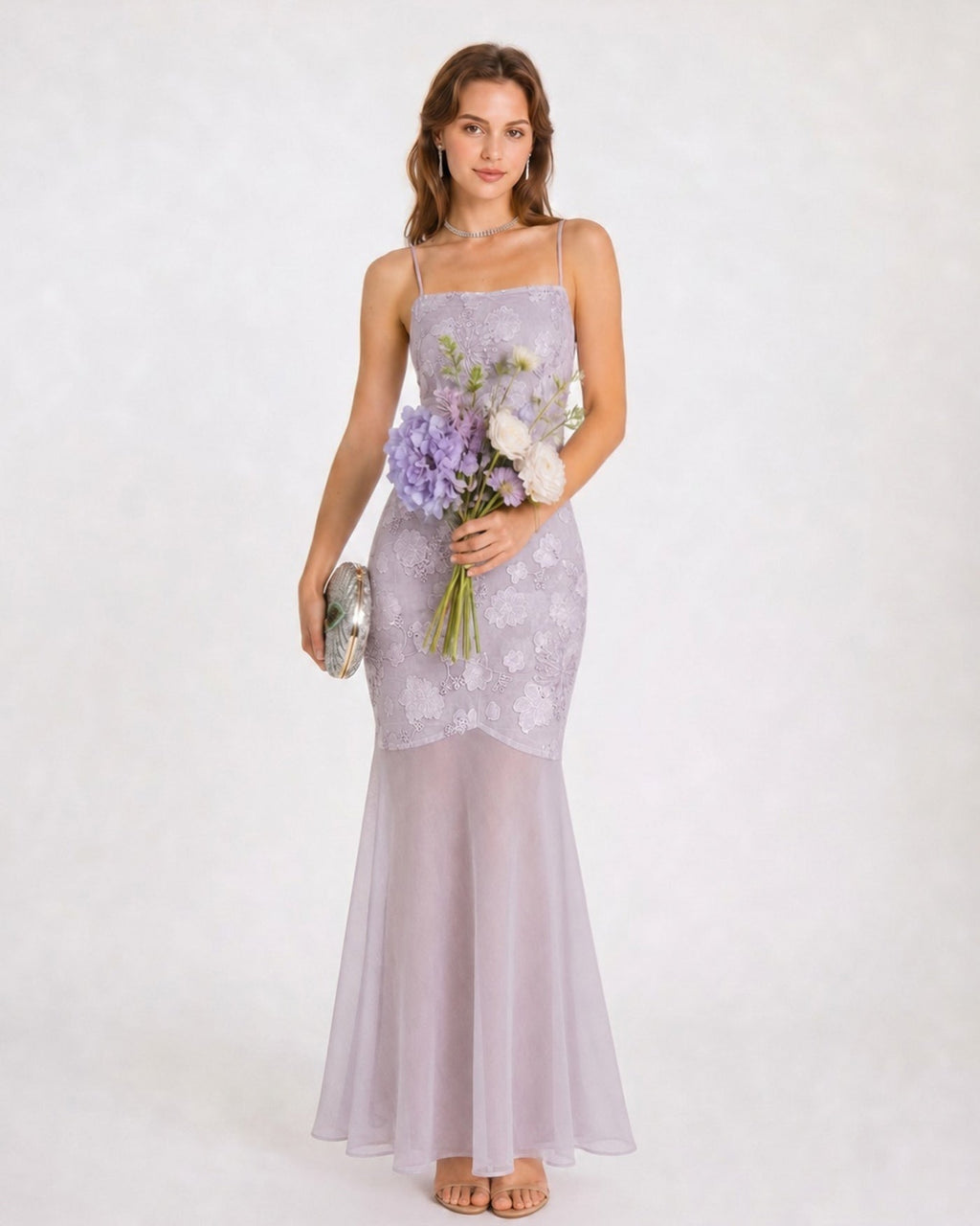 Purple Sequins Jacquard Slip Maxi Dress
