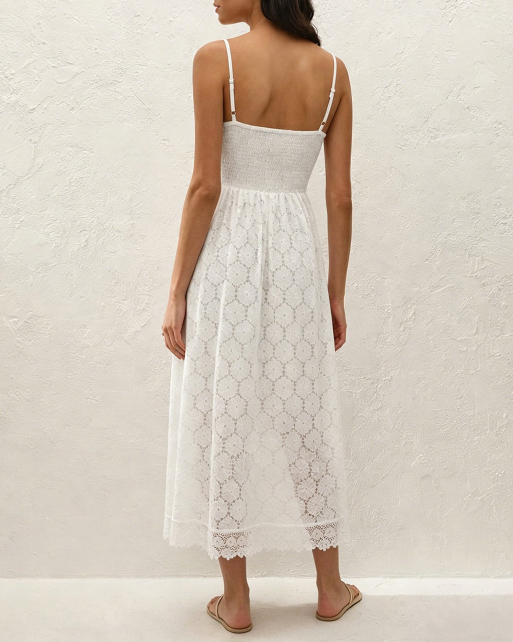 White Textured Cut Out Slip Maxi Dress