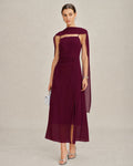 Wine Red Cowl Neck Tie Chiffon Maxi Dress