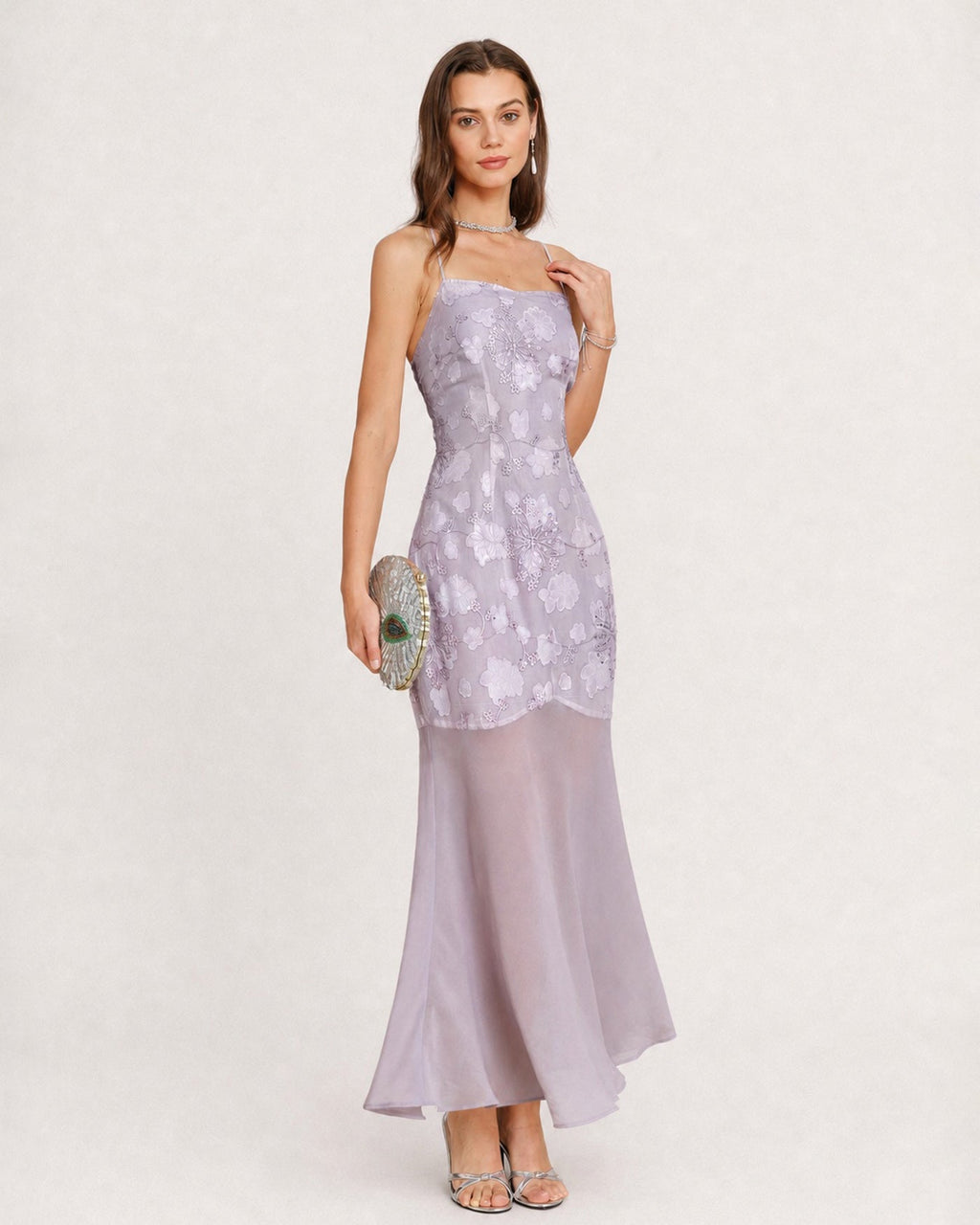 Purple Sequins Jacquard Slip Maxi Dress