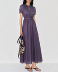 Purple Puffed Sleeve Tunic Maxi Dress