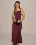 Wine Red Solid Tie Slip Maxi Dress