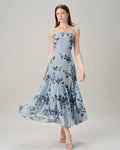 Blue Sleeveless Floral Chiffon Maxi Dress