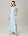 Blue Boat Neck Slit Chiffon Maxi Dress