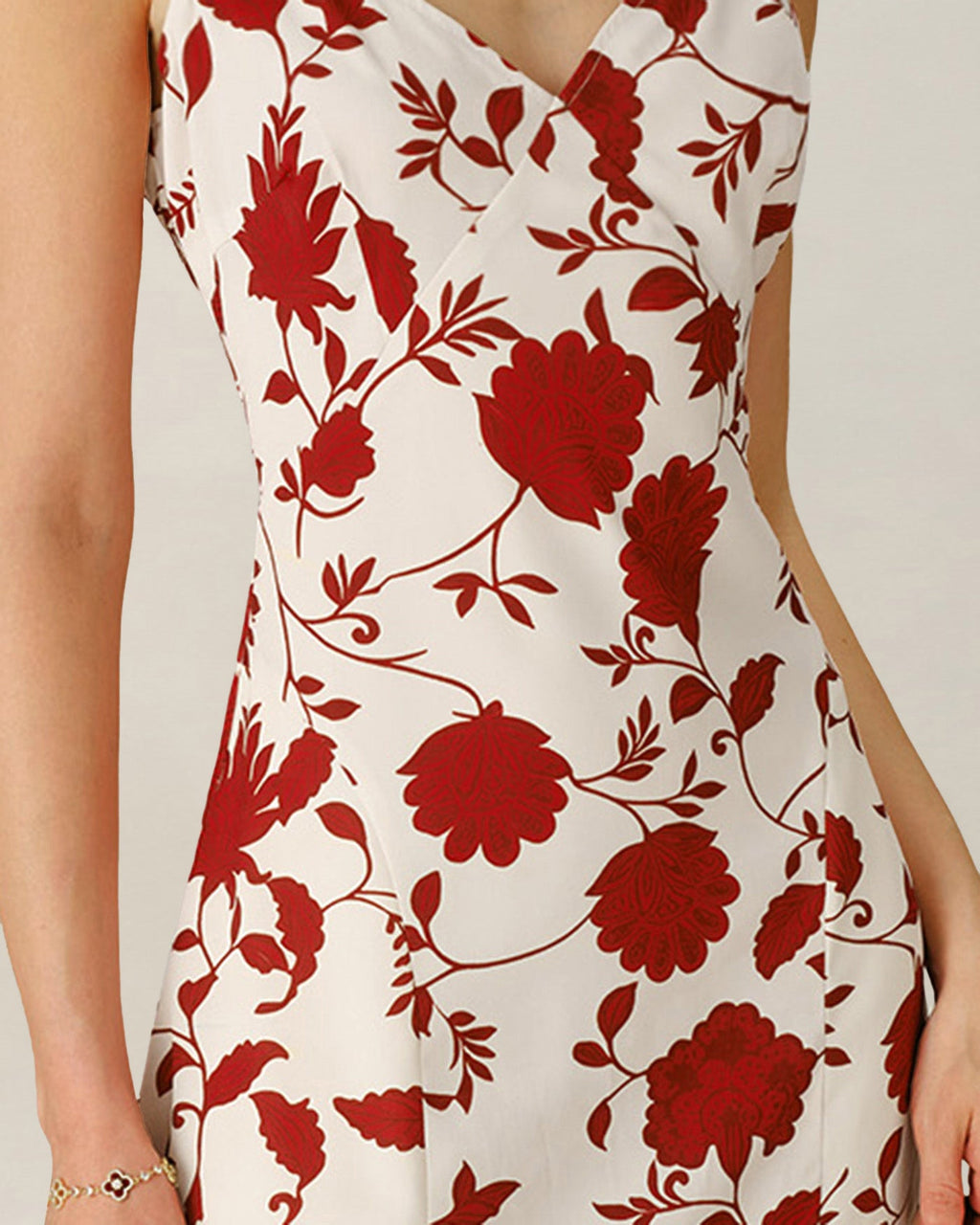 Red Sweetheart Neck Tie Floral Maxi Dress
