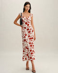 Red Sweetheart Neck Tie Floral Maxi Dress