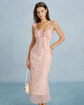 Pink V Neck Tie Ruffle Midi Dress