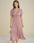 Pink Lace Splicing Satin Midi Dress
